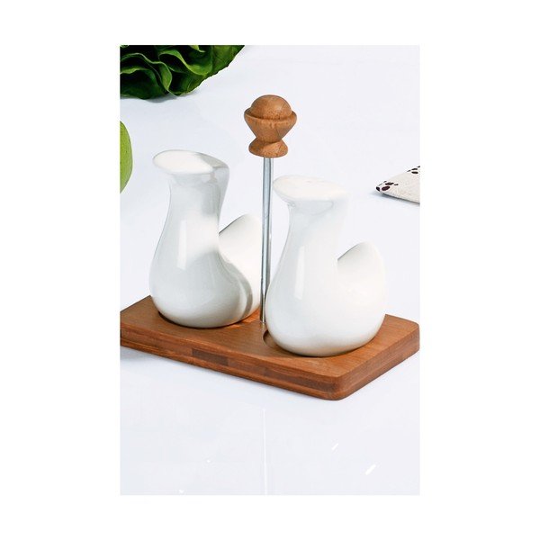 Komplet porcelanastega lončka za poper in slamice na bambusovem pladnju Monique-image-1