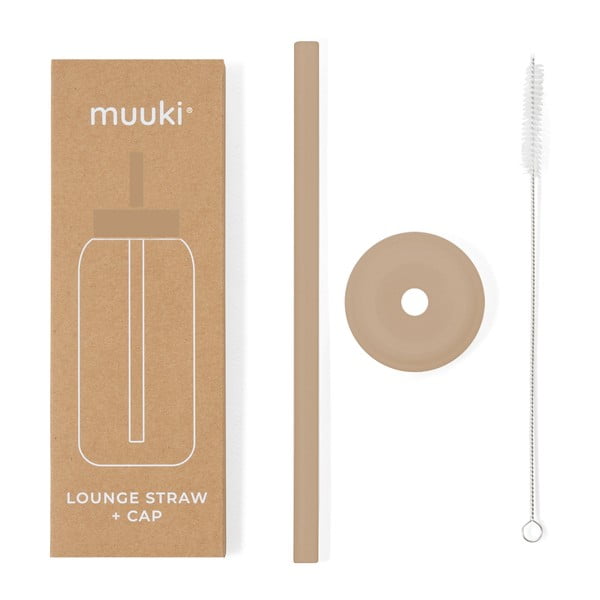 Silikonska slamica s čistilno krtačko in pokrovom Milk Coffee – Muuki