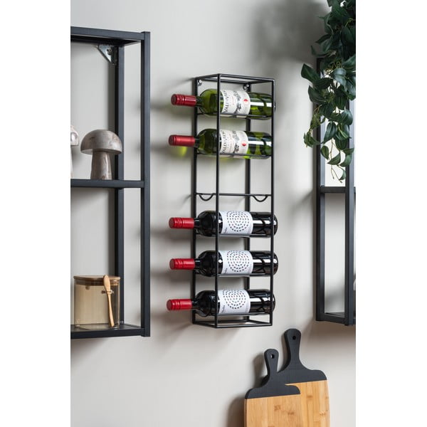 Črno stensko kovinsko držalo za vino za 6 steklenic  Single  – PT LIVING-image-1