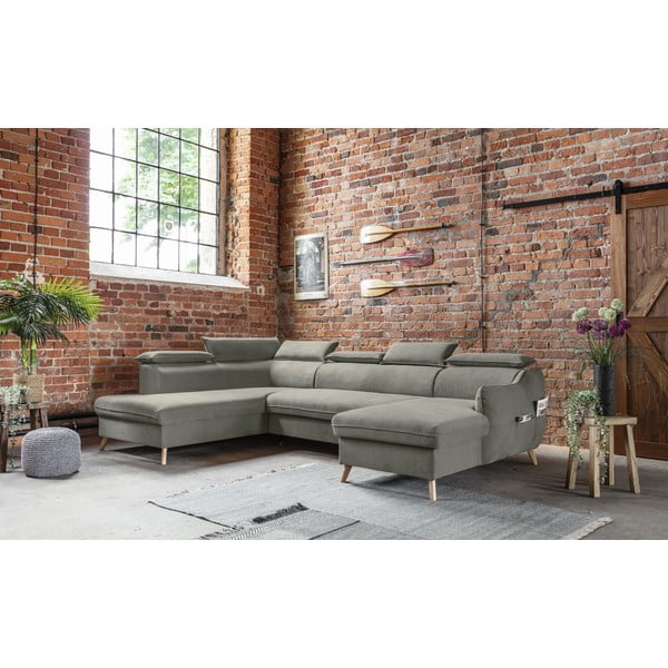 Svetlo siva žametna raztegljiva kotna sedežna garnitura (levi kot/v obliki črke "U") Sweet Harmony – Miuform-image-4