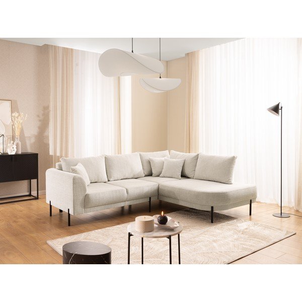 Bež kotna sedežna garnitura iz šenilje (desni kot/v obliki črke L) Mauris  – Ropez-image-1