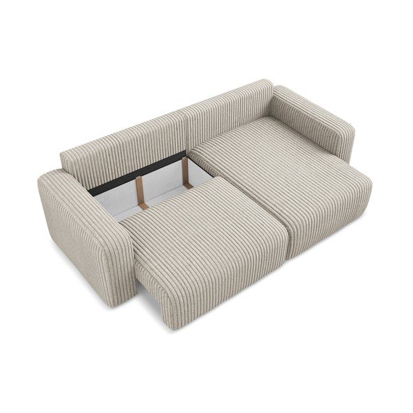 Bež raztegljiva/s prostorom za shranjevanje kotna sedežna garnitura iz rebrastega žameta (desni kot/z ležalnikom) Kona – Makamii-image-4