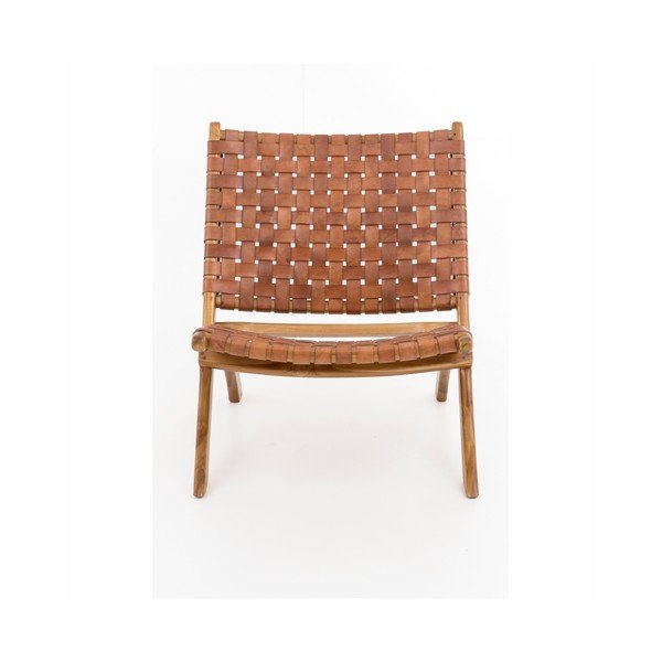 Zložljiv fotelj iz tikovega lesa in goveje kože WOOX LIVING Ruth-image-1