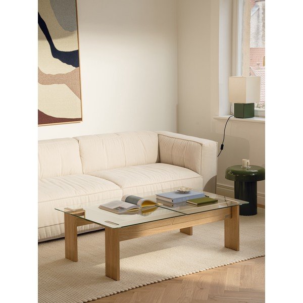 Klubska mizica s stekleno mizno ploščo v naravni barvi 86x132 cm Naiko – noo.ma-image-1