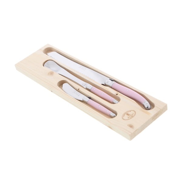3-delni komplet nožev za zajtrk v leseni škatli za jedilni pribor Jean Dubost Pastelno roza