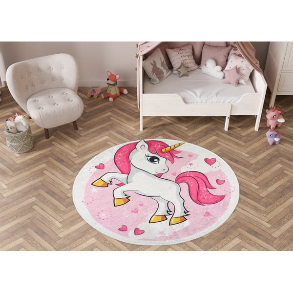 Rožnata pralna otroška preproga ø100 cm Pink Unicorn – Vitaus-image-1
