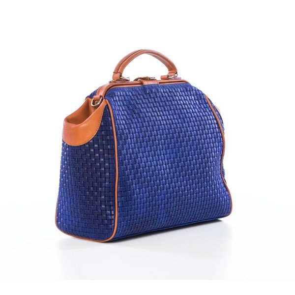 Usnjena torbica Federica Bassi Braid Blue-image-4