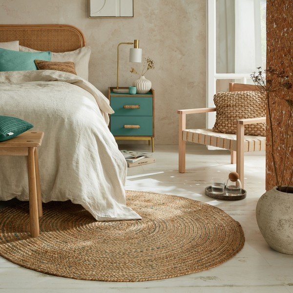 Modra/v naravni barvi okrogla preproga iz jute ø 133 cm Capri – Flair Rugs-image-1
