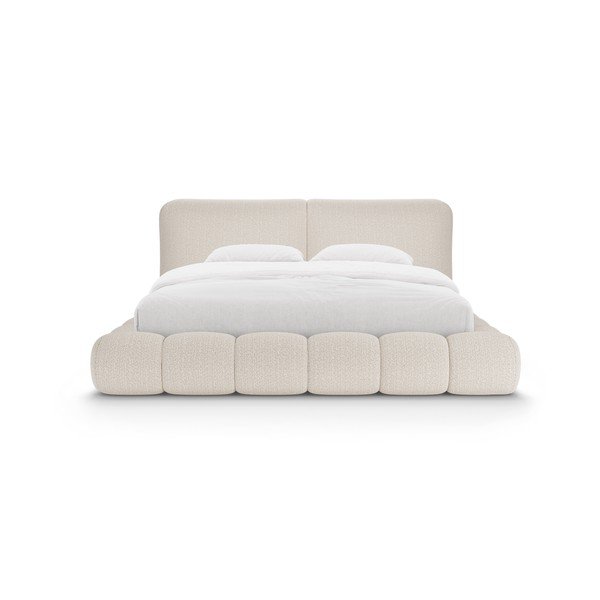 Bež oblazinjena zakonska postelja s prostorom za shranjevanje in z letvenim dnom 160x200 cm Solange – Micadoni -image-4