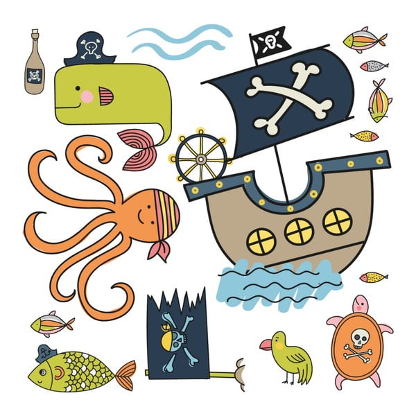 Stenske nalepke Ambiance Pirati in hobotnica ladja