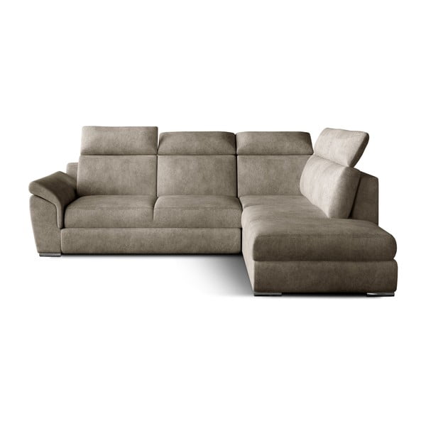 Bež žametna raztegljiva/s prostorom za shranjevanje kotna sedežna garnitura (desni kot/v obliki črke L) Loreto – ELTAP