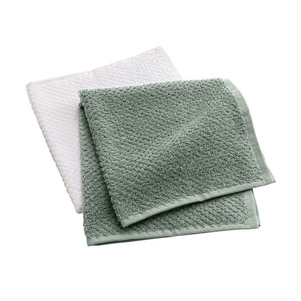 Bele/zelene frotirne bombažne brisače v kompletu 2 ks 50x50 cm Gourmet – douceur d'intérieur
