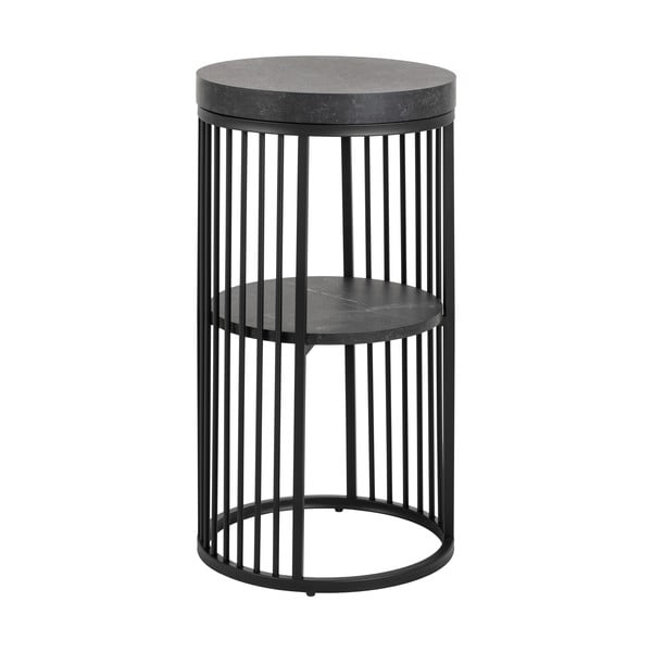 Črna nočna omarica z mizno ploščo v marmornem dekorju Strington – Actona