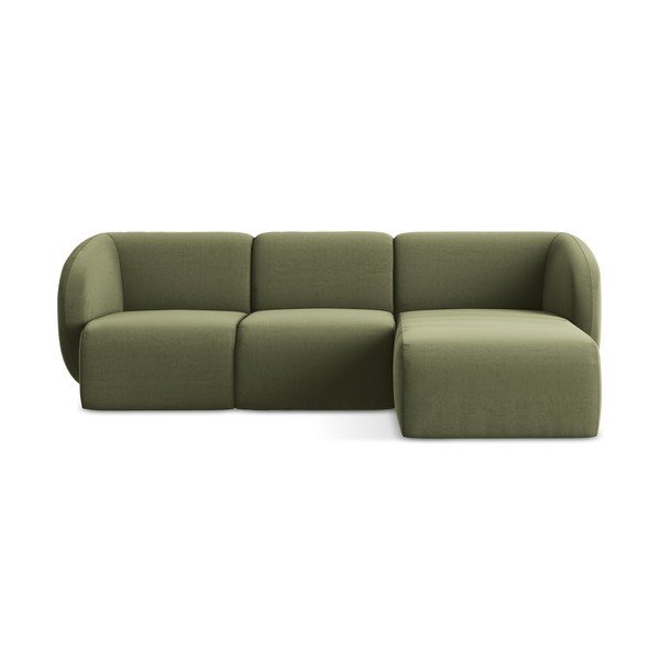 Zelena žametna kotna sedežna garnitura (desni kot/z ležalnikom) Lani – Makamii