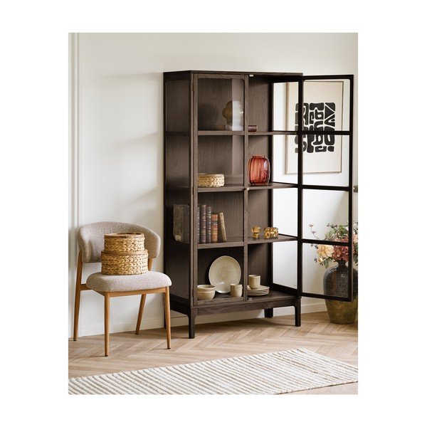 Temno rjava vitrina v hrastovem dekorju 90x180x40 cm Zamora – House Nordic-image-1