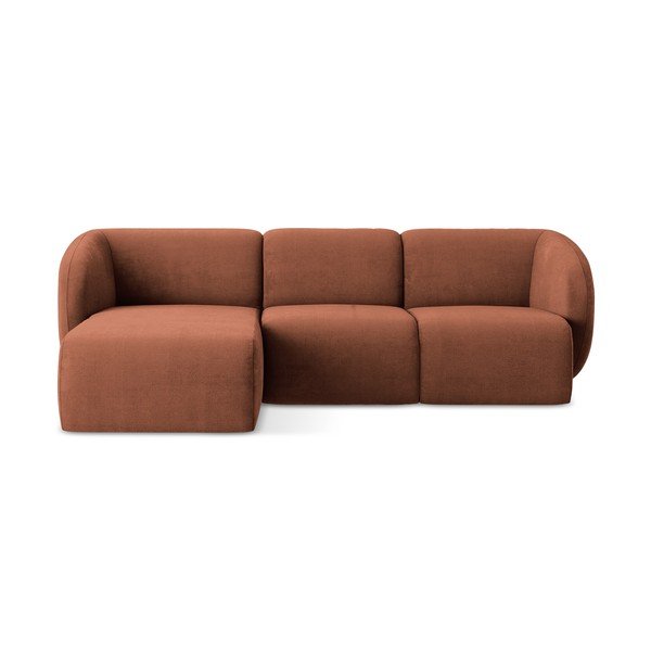 Kotna sedežna garnitura iz šenilje v barvi terakote (levi kot/z ležalnikom) Lani – Makamii