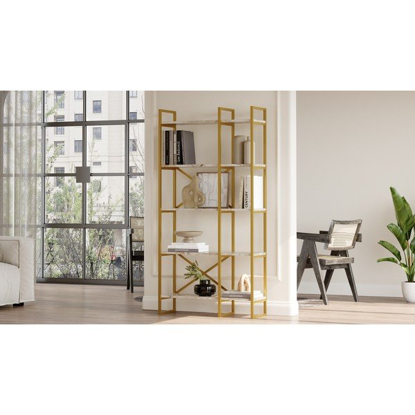 Bel/zlat regal v marmornem dekorju 87,5x175 cm Monica – Kalune Design-image-1