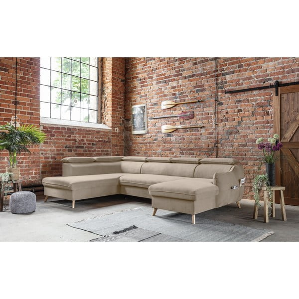 Bež žametna raztegljiva kotna sedežna garnitura (levi kot/v obliki črke "U") Sweet Harmony – Miuform-image-4