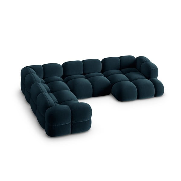 Temno modra žametna kotna sedežna garnitura (levi kot/v obliki črke "U") Loretto – Cosmopolitan Design-image-2