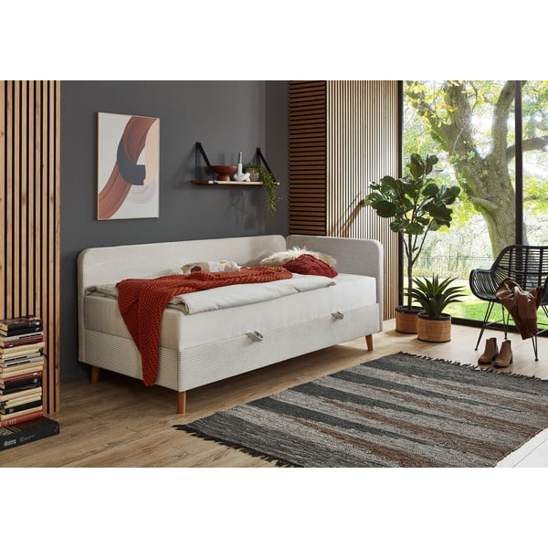 Bež oblazinjena postelja s prostorom za shranjevanje 90x200 cm Cabana – Meise Möbel-image-1