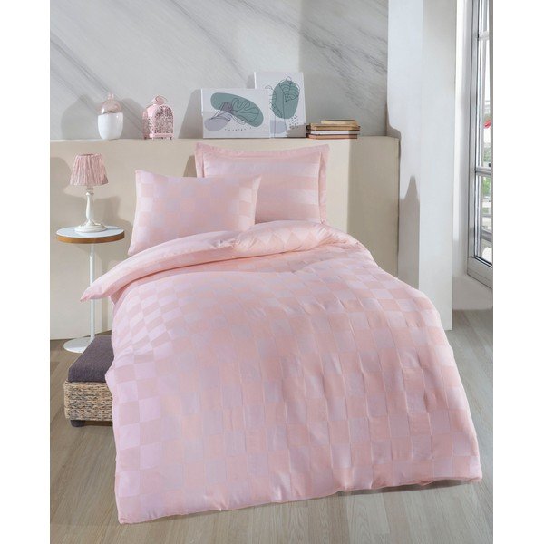 Rožnata enojna posteljnina iz damasta 140x200 cm Kareli – Mijolnir-image-1