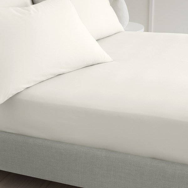 Kremno bela napenjalna rjuha iz bombažnega perkala 90x190 cm Cotton Percale – Bianca-image-1