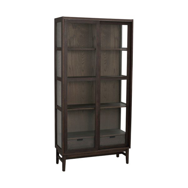 Rjava vitrina v hrastovem dekorju z drsnimi vrati 100x203 cm Hazelton – Rowico-image-2