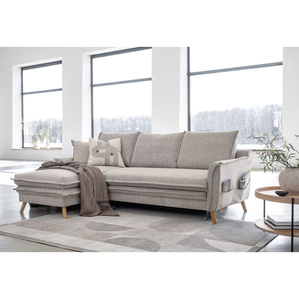 Sivo-bež raztegljiva/s prostorom za shranjevanje kotna sedežna garnitura (levi kot/z ležalnikom) Charming Charlie – Miuform-image-3