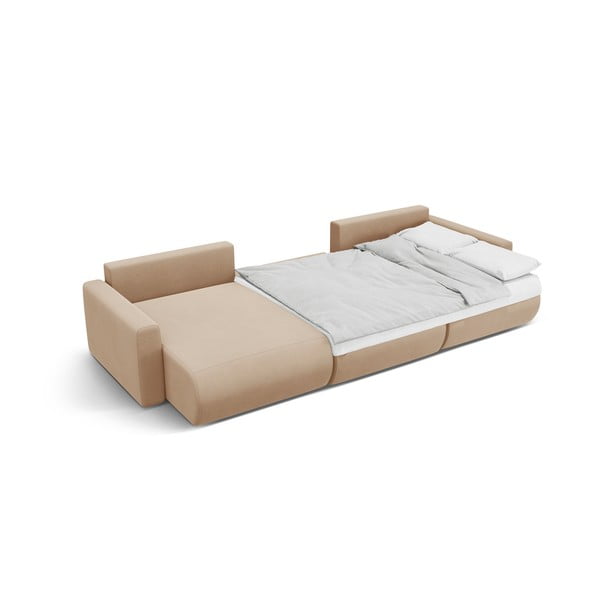 Svetlo rjava žametna raztegljiva kotna sedežna garnitura s prostorom za shranjevanje (v obliki črke "U") Belfast – Cosmopolitan Design-image-4