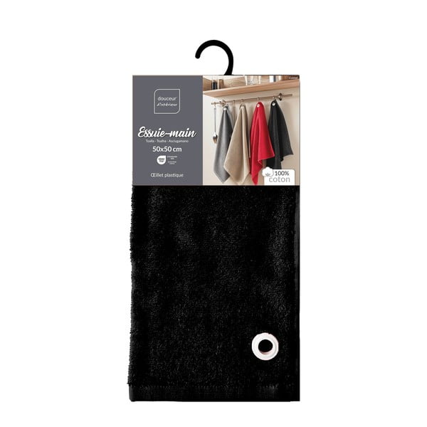 Črna frotirna bombažna brisača 50x50 cm Cuistot – douceur d'intérieur-image-3