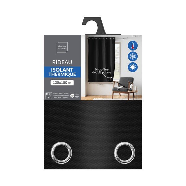 Črna izolacijska/za delno zatemnitev zavesa iz mikrovlaken 135x180 cm Micropolar – douceur d'intérieur-image-3