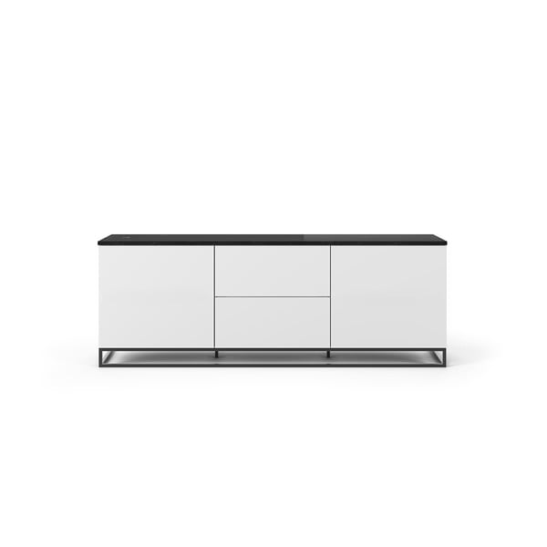 Bela TV omarica z vhnjim delom iz marmornega dekorja in črnimi nogami 180 x 65 cm Join - TemaHome
