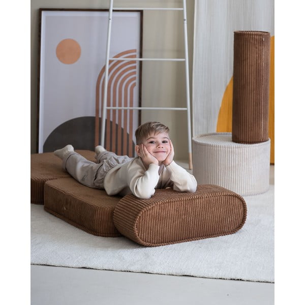 Rjav otroški fotelj iz rebrastega žameta Flip – Wigiwama-image-3