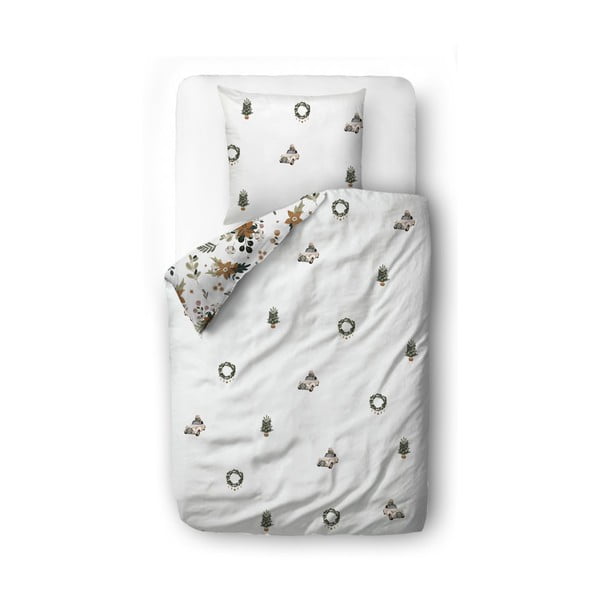 Bela enojna posteljnina iz bombažnega satena 140x200 cm Festive Flowers – Butter Kings-image-2