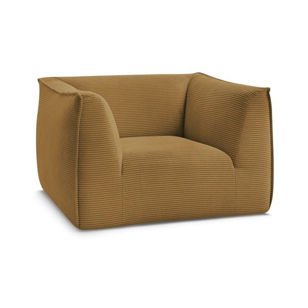 Gorčično rumen fotelj iz rebrastega žameta Giorgia – Bobochic Paris