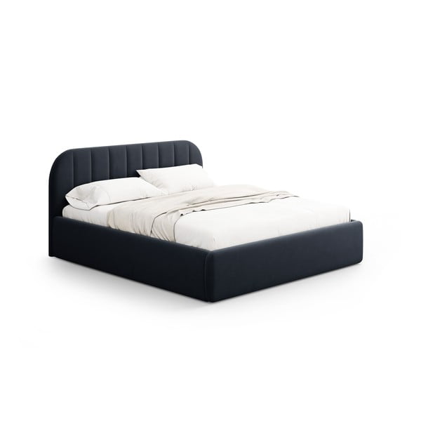 Temno modra oblazinjena zakonska postelja s prostorom za shranjevanje z letvenim dnom 180x200 cm Juno – Windsor & Co Sofas