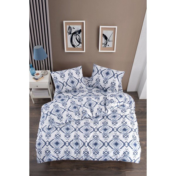 Modro-bela 3-delna enojna podaljšana posteljnina z rjuho 160x220 cm Geometric – Mila Home-image-1