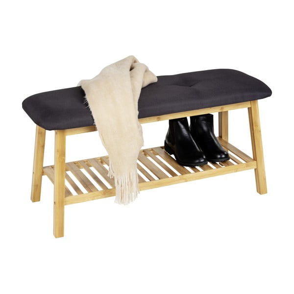 Črna/naravna bambusova omarica za čevlje s klopjo Ecori – Wenko-image-2