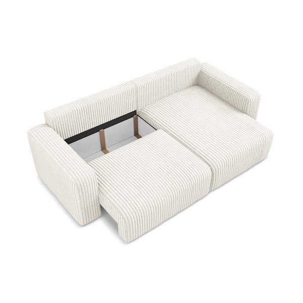 Kremno bela raztegljiva/s prostorom za shranjevanje kotna sedežna garnitura iz rebrastega žameta (desni kot/z ležalnikom) Kona – Makamii-image-4