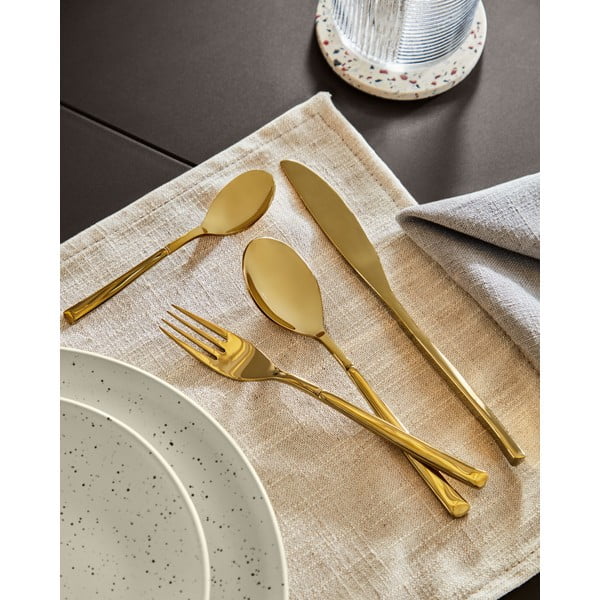 Pribor iz nerjavečega jekla v zlati barvi 16 ks Lite – Kave Home-image-4