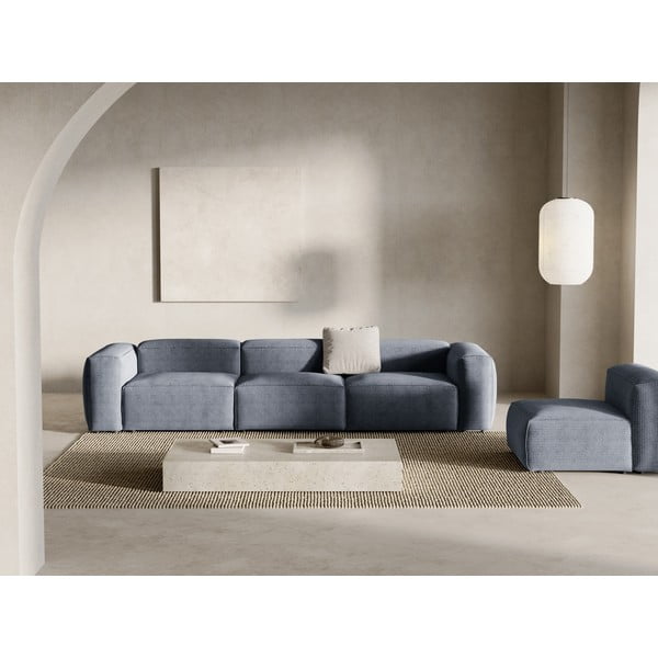 Prašno modra sedežna garnitura iz rebrastega žameta 364 cm Bergamo – Cosmopolitan Design-image-1