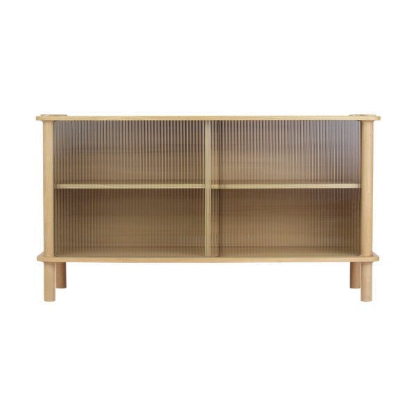 Vitrina iz masivnega hrasta z drsnimi vrati v naravni barvi 135x73,5x48 cm Italic – UMAGE