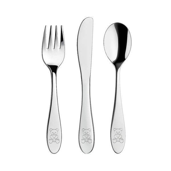 Otroški jedilni pribor iz nerjavečega jekla v srebrni barvi 3 kos - Orion