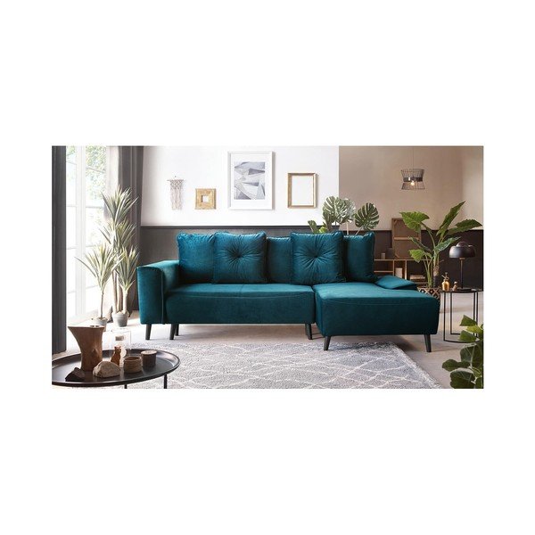 Petrolej modra žametna raztegljiva sedežna garnitura Bobochic Paris Hera Bis, desni kot-image-4