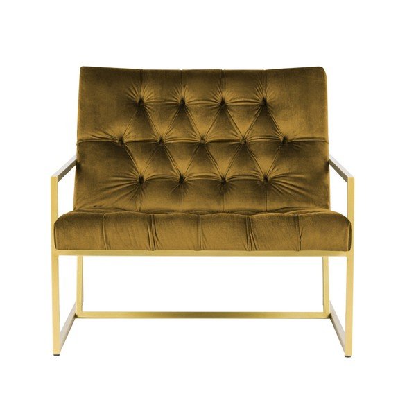 Gorčično rumen fotelj z zlatim vzorcem Mazzini Sofas Bono-image-2