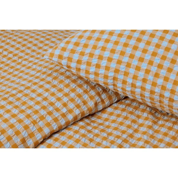 Oker rumena/svetlo modra posteljnina iz krepa 140x200 cm Bæk&Bølge – JUNA-image-1