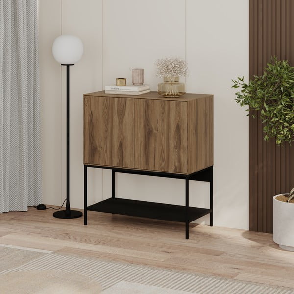 Črna/naravna omarica v hrastovem dekorju 80x90x40 cm Amira – Marckeric-image-1