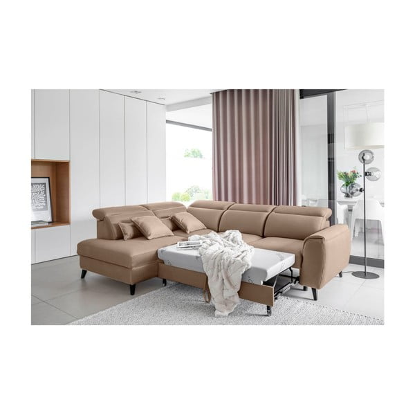 Svetlo rjava žametna raztegljiva/s prostorom za shranjevanje kotna sedežna garnitura (levi kot/v obliki črke L) Noble – ELTAP-image-4