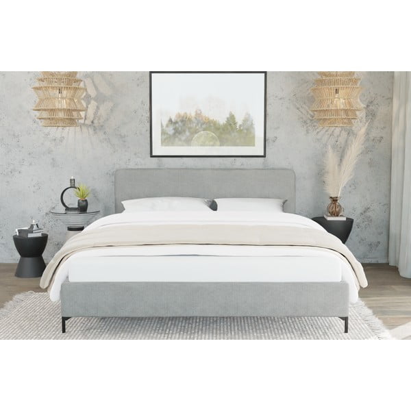 Svetlo siva oblazinjena zakonska postelja z letvenim dnom 140x200 cm Barker – Ropez-image-3