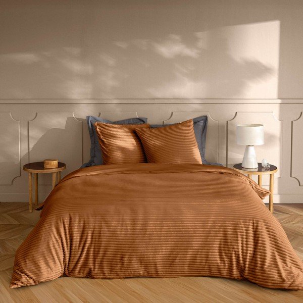 Svetlo rjava 3-delna flanelna posteljnina za zakonsko posteljo/podaljšana 240x220 cm Veloutea – douceur d'intérieur-image-1